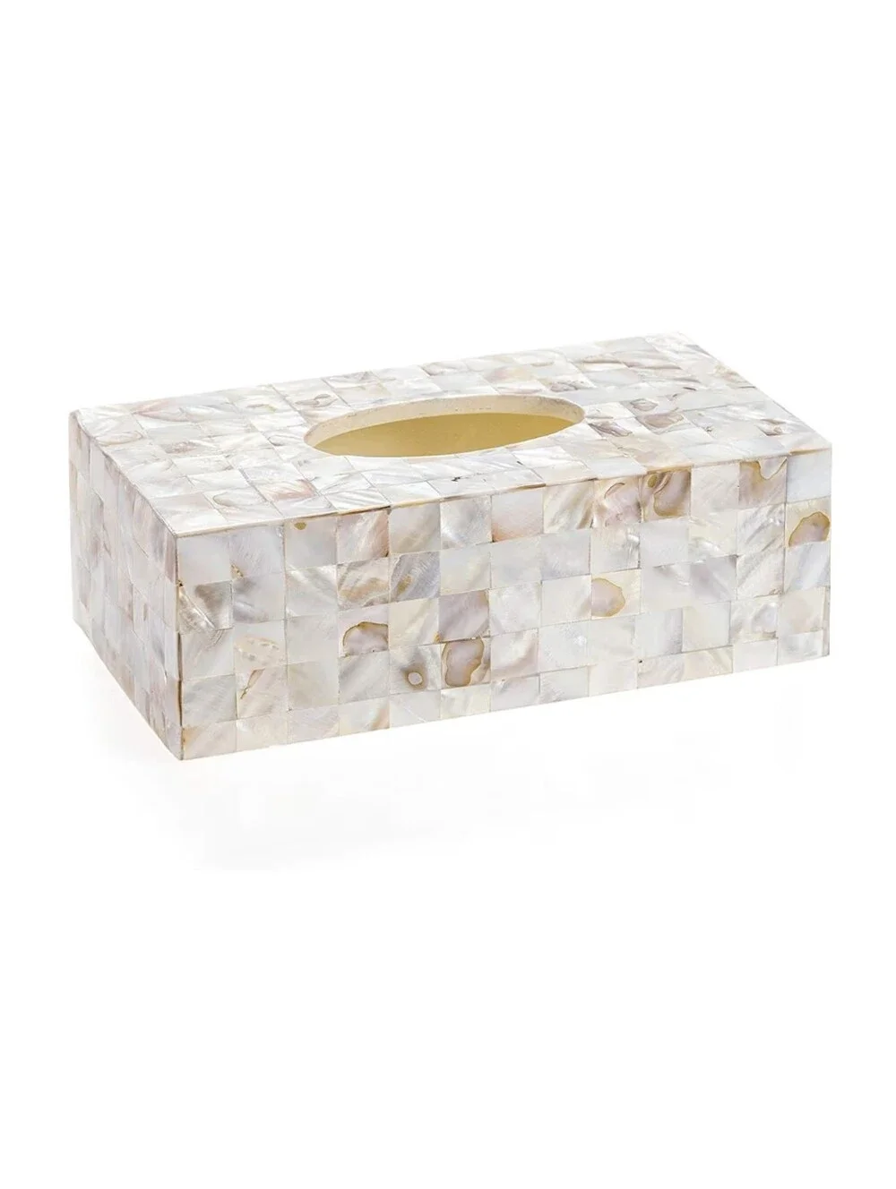 Milano NWT Mother Of Pearl Mosaic Rectagular Tissue Box Cover In Cream/Brown